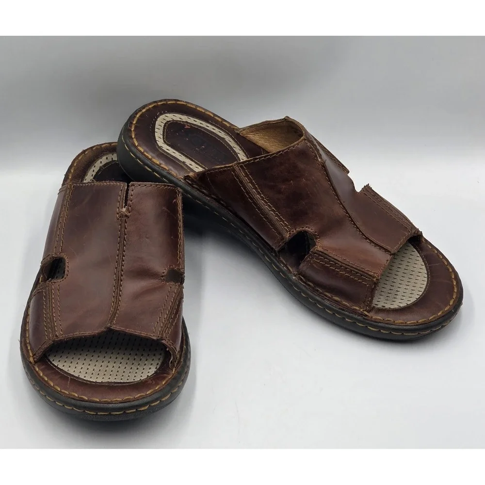 Born Crown Robert Slide Sandals Mens 11M Brown Leather Comfort Slip On
